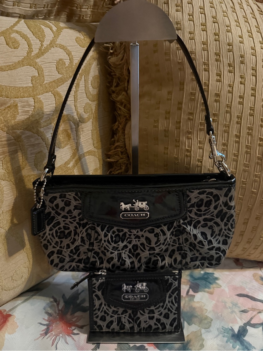 Coach Madison Ocelot Print Wristlet and Keychain ID Holder / Coin case preowned
